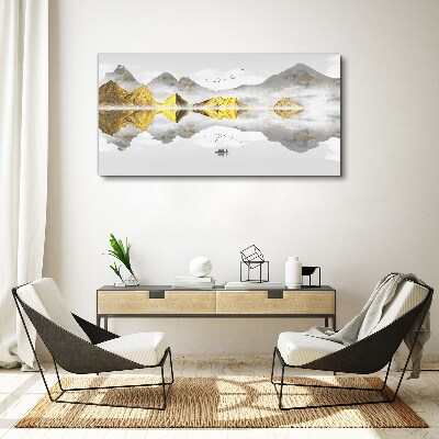 Golden mountains in mystical reflection Print on canvas