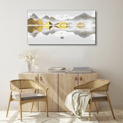 Golden mountains in mystical reflection Print on canvas