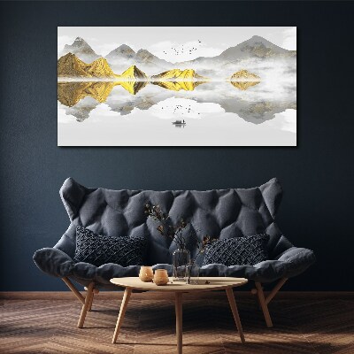 Golden mountains in mystical reflection Print on canvas