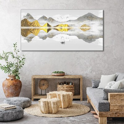 Golden mountains in mystical reflection Print on canvas