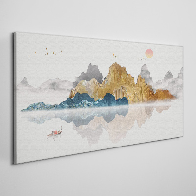 Peaceful mountain landscape with a boat Canvas wall art