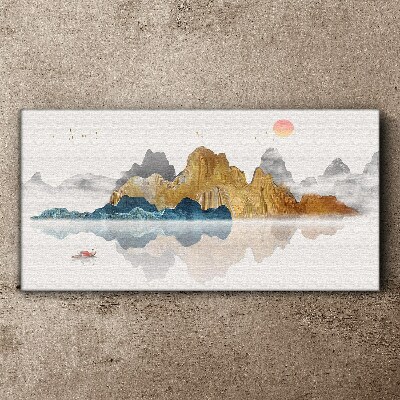 Peaceful mountain landscape with a boat Canvas wall art