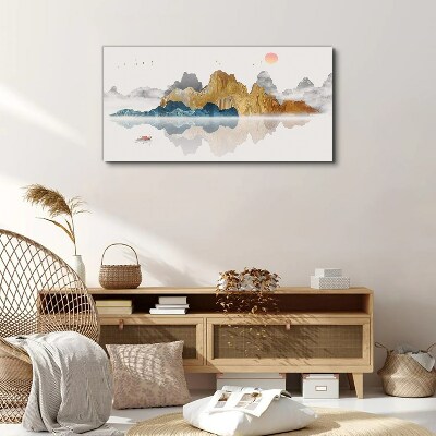 Peaceful mountain landscape with a boat Canvas wall art