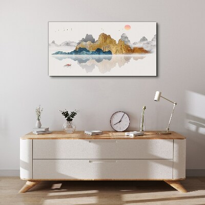 Peaceful mountain landscape with a boat Canvas wall art
