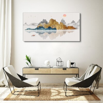 Peaceful mountain landscape with a boat Canvas wall art