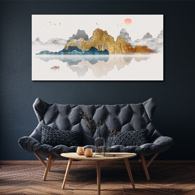 Peaceful mountain landscape with a boat Canvas wall art
