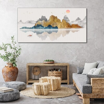 Peaceful mountain landscape with a boat Canvas wall art