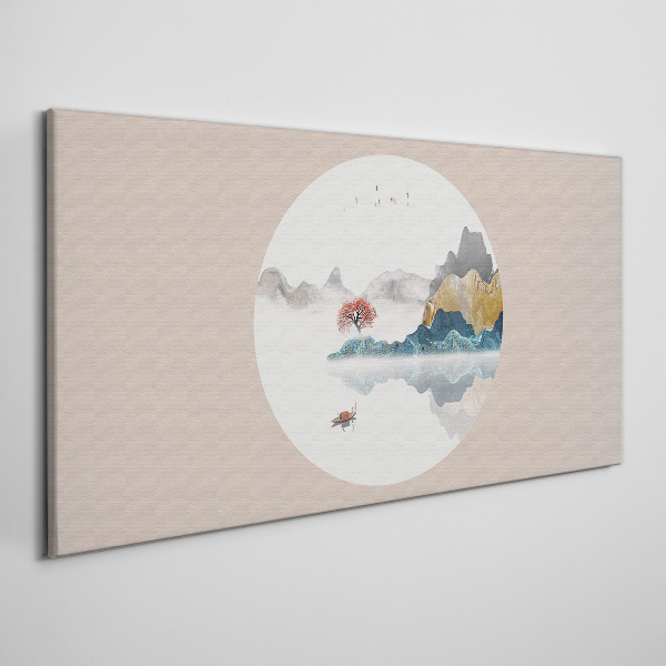 A peaceful landscape in a circle Print on canvas