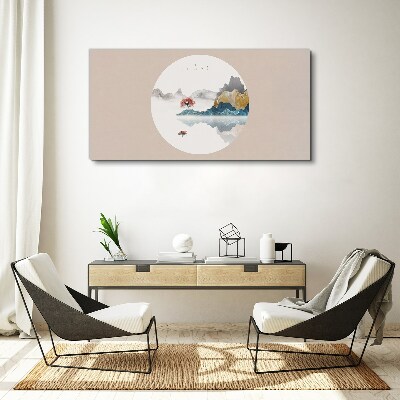 A peaceful landscape in a circle Print on canvas