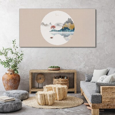 A peaceful landscape in a circle Print on canvas