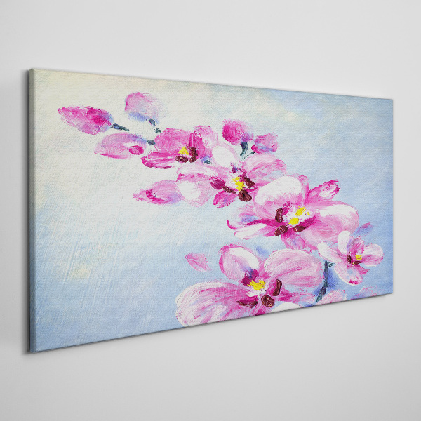 Pink orchids on a blue background Canvas wall art