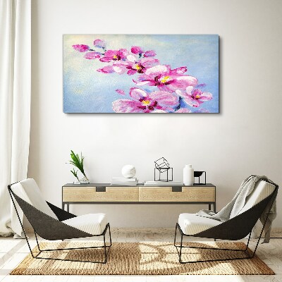 Pink orchids on a blue background Canvas wall art