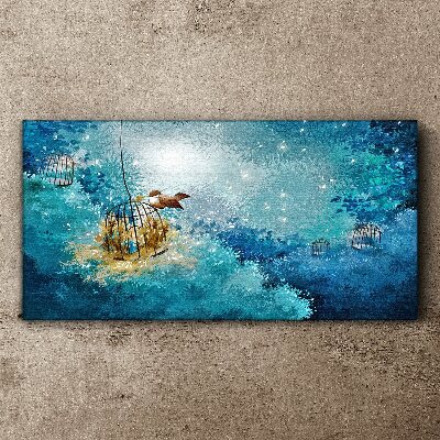 A caged bird against the sky Print on canvas