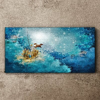 Animals birds cages bushes Canvas Wall art