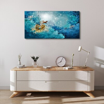 A caged bird against the sky Print on canvas
