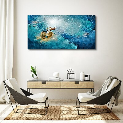 A caged bird against the sky Print on canvas