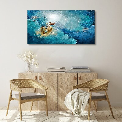 A caged bird against the sky Print on canvas