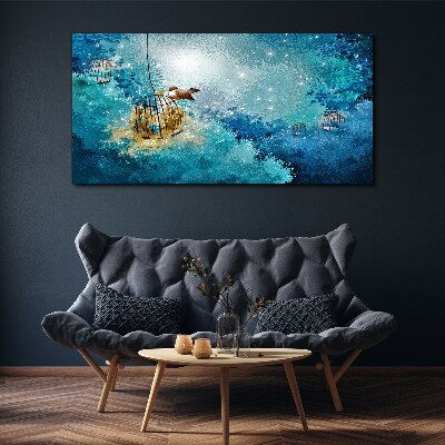 A caged bird against the sky Print on canvas