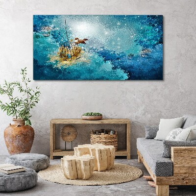 A caged bird against the sky Print on canvas