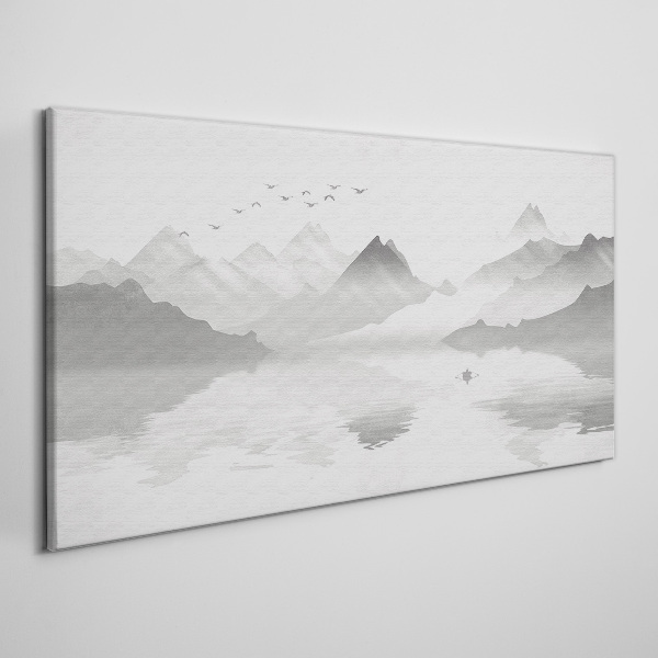 A peaceful mountain landscape in monochrome Canvas wall art