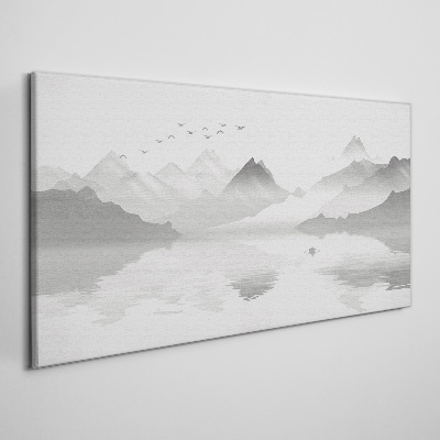 A peaceful mountain landscape in monochrome Canvas wall art