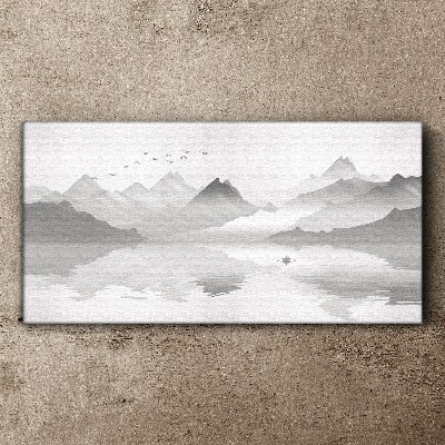 A peaceful mountain landscape in monochrome Canvas wall art
