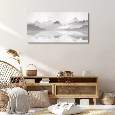 A peaceful mountain landscape in monochrome Canvas wall art