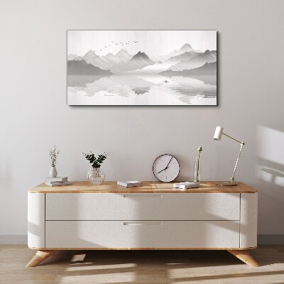 A peaceful mountain landscape in monochrome Canvas wall art