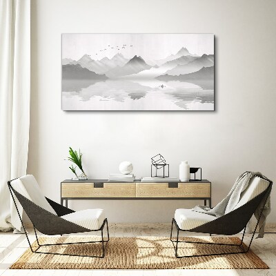 A peaceful mountain landscape in monochrome Canvas wall art