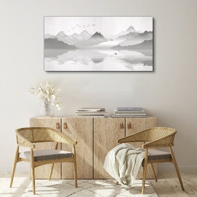 A peaceful mountain landscape in monochrome Canvas wall art
