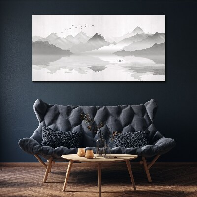 A peaceful mountain landscape in monochrome Canvas wall art