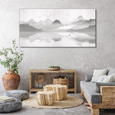 A peaceful mountain landscape in monochrome Canvas wall art