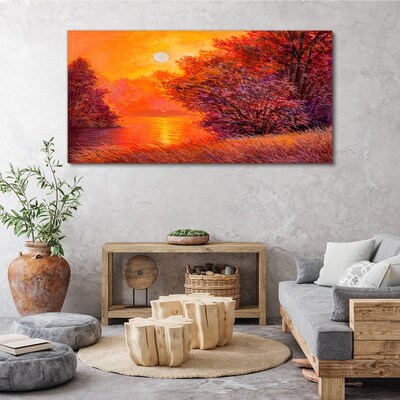 Sun forest river landscape Canvas Wall art