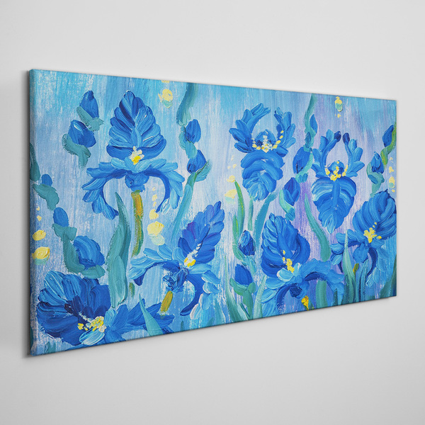 Blue irises against the blue background Canvas wall art