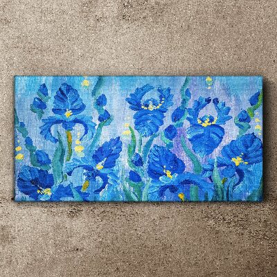 Blue irises against the blue background Canvas wall art