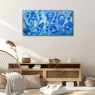Blue irises against the blue background Canvas wall art