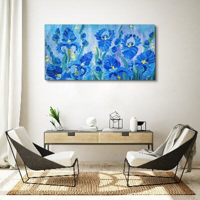 Blue irises against the blue background Canvas wall art