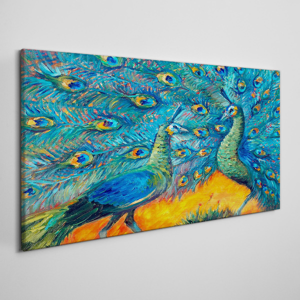 Dancing peacocks in a colorful display Print on canvas