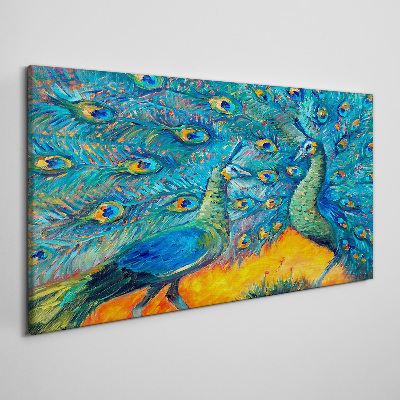Dancing peacocks in a colorful display Print on canvas