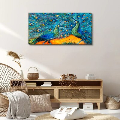 Dancing peacocks in a colorful display Print on canvas