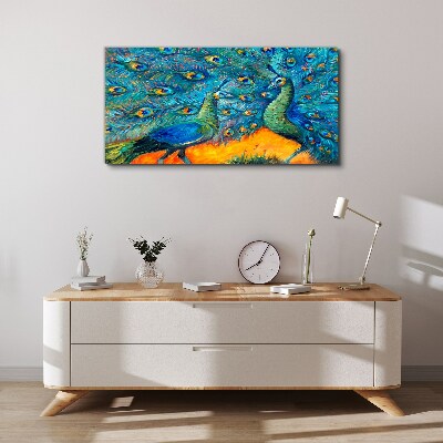 Dancing peacocks in a colorful display Print on canvas