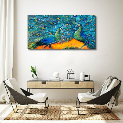 Dancing peacocks in a colorful display Print on canvas
