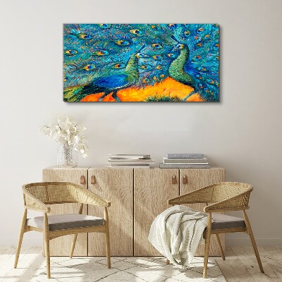 Dancing peacocks in a colorful display Print on canvas