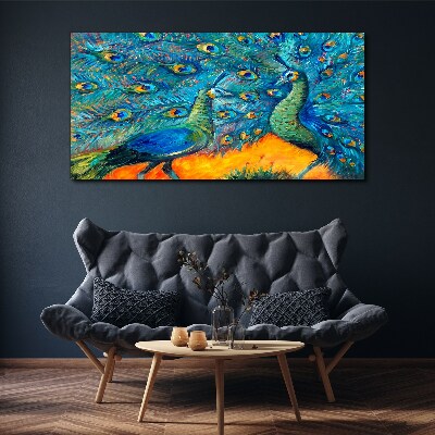 Dancing peacocks in a colorful display Print on canvas