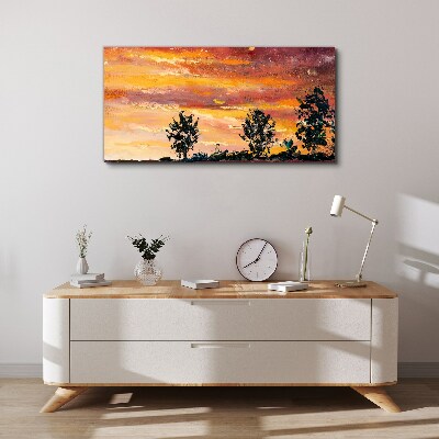 Sunset over the trees Canvas wall art