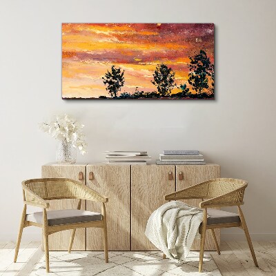 Sunset over the trees Canvas wall art