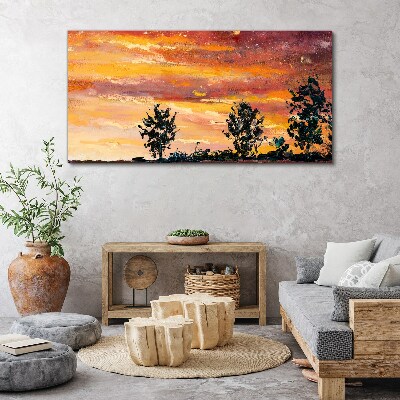 Sunset over the trees Canvas wall art