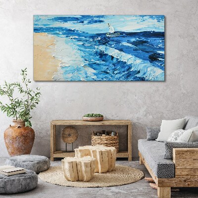 Calm sea with a sailboat Canvas wall art