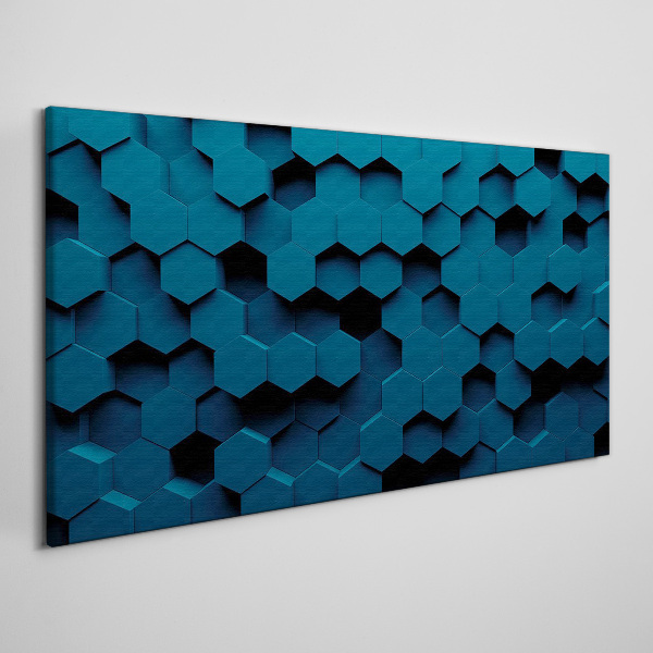 Geometric hexagons in shades of blue Canvas wall art