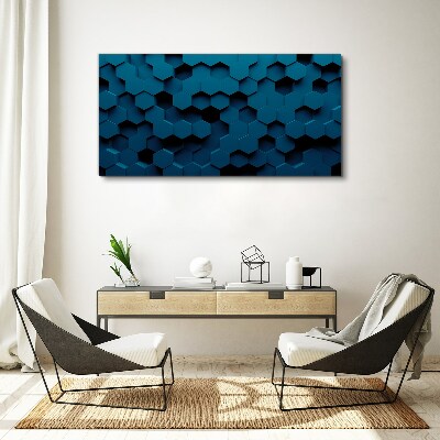 Geometric hexagons in shades of blue Canvas wall art